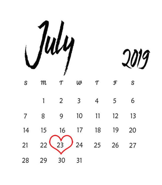 Calendar with heart showing selected wedding date 