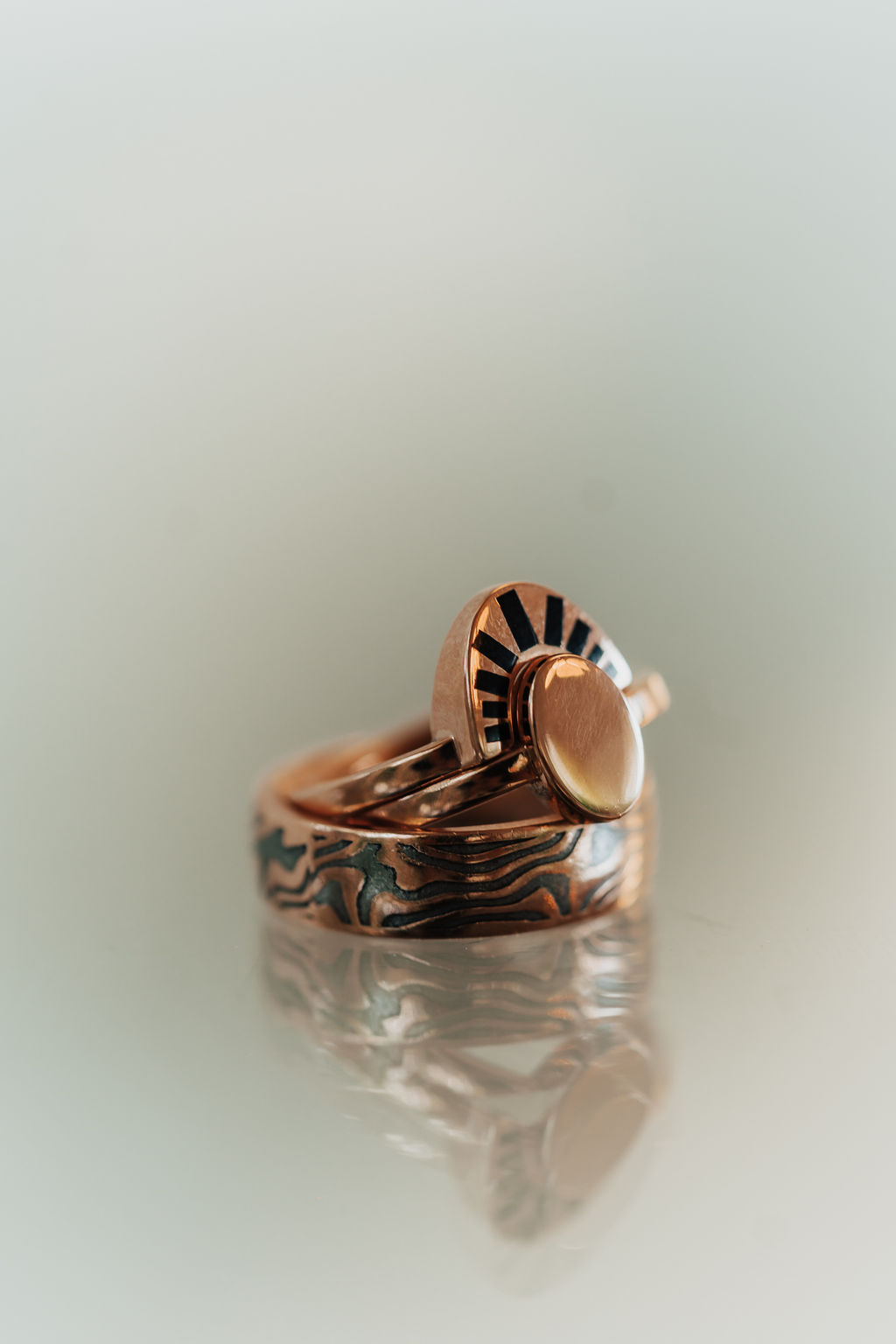 Closeup photo of the copper ring made from the Statue of Liberty.